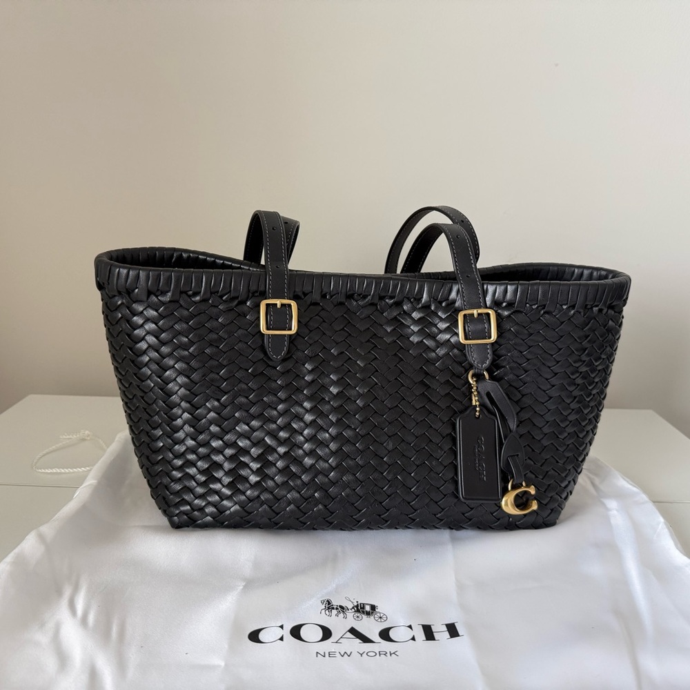 Coach Black Woven Leather Swing Tote